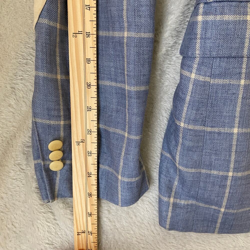 Tallia Mens Windowpane Plaid Elbow Patch Linen Blazer Sport Coat 38R Blue Check - Picture 14 of 14